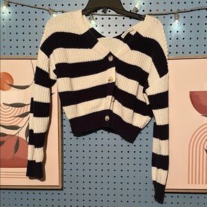 moon & madison White and Blue Striped Cardigan